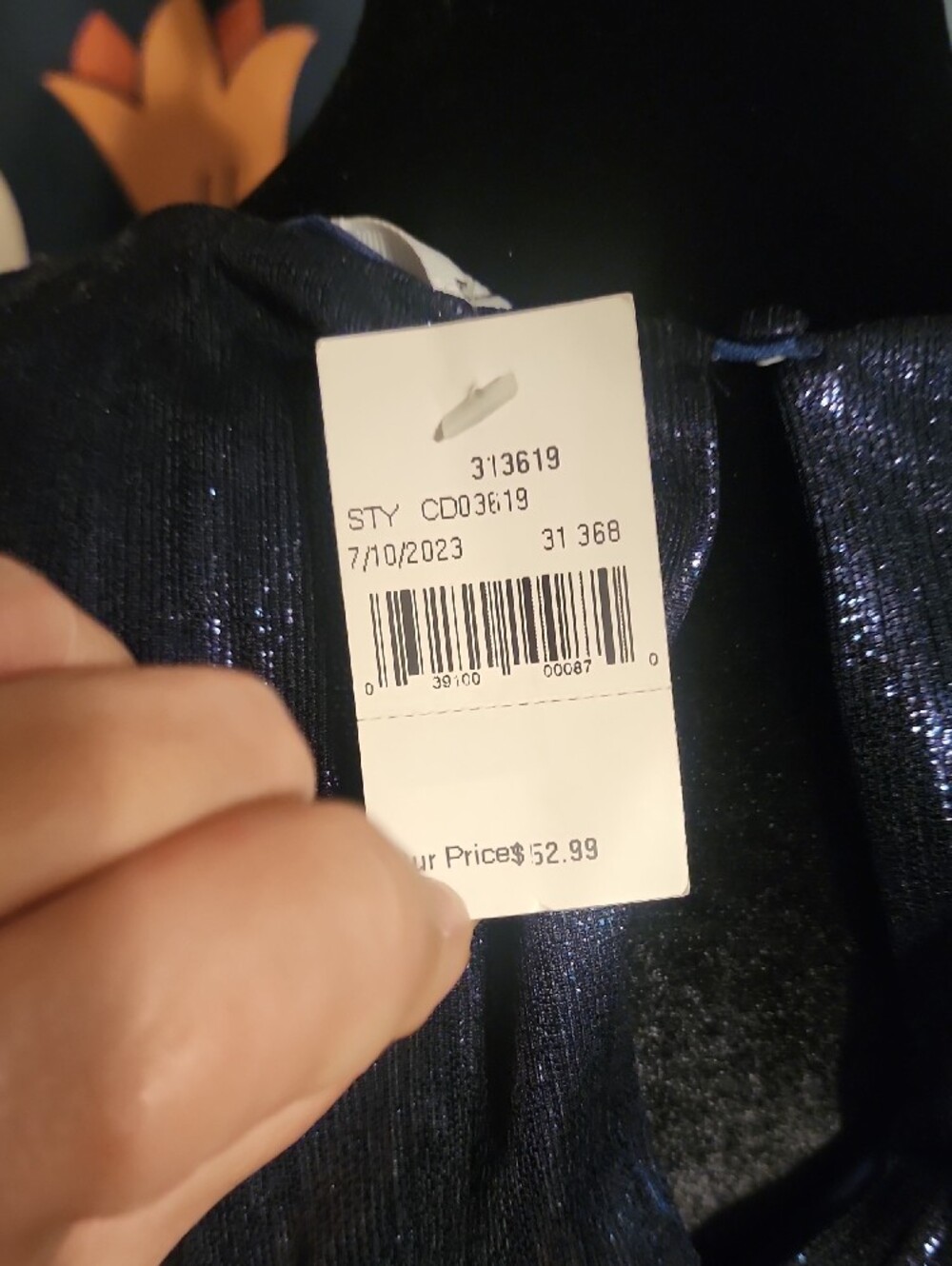 TCEC Navy and Orange Metallic Tiered Skater Dress - Picture 6 of 7